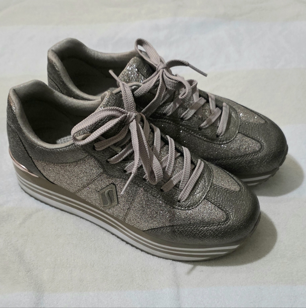Skechers Metallic Gold Platform Sneakers - Women's